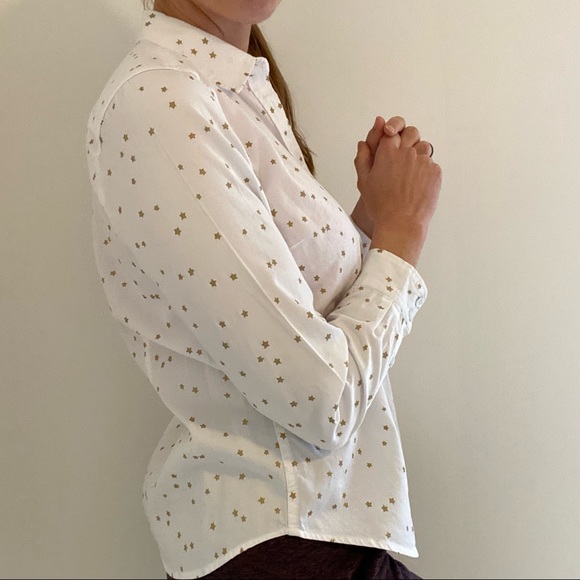 Talbots white button down gold stars petite - Picture 4 of 7